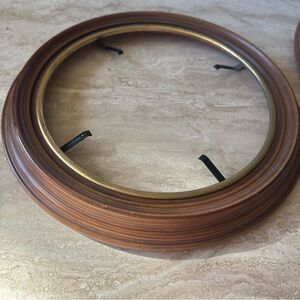 Round replicawood plate or Picture Frame with Gold Accent